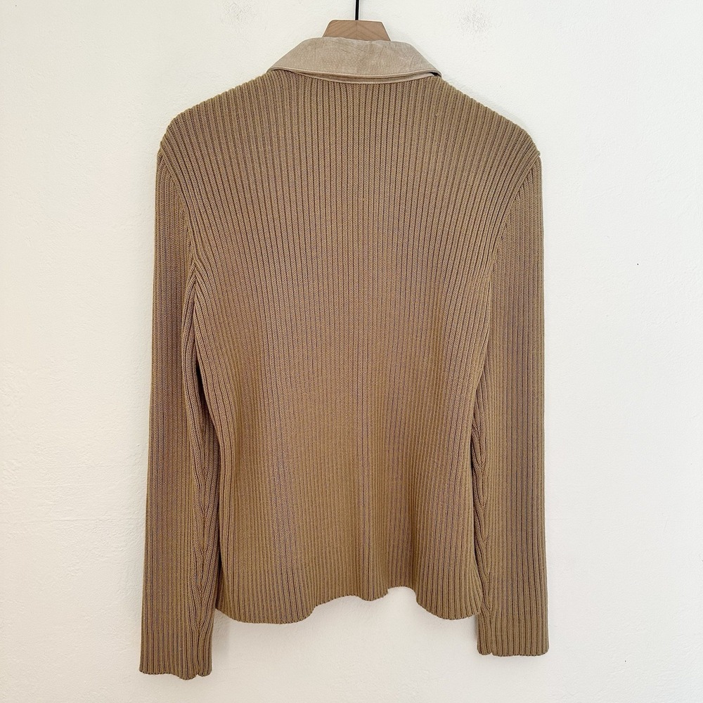Coldwater Creek Leather Wool Knit Jacket Womens XL Tan Crinkle Suede NWT - Picture 2 of 13